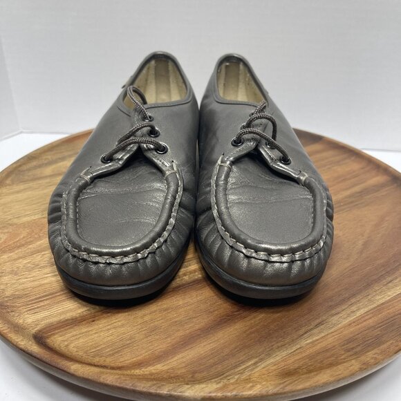 SAS Womens Soft Step Heel‎ Leather Moccasins Size 7M Pewter Gray - Picture 1 of 16